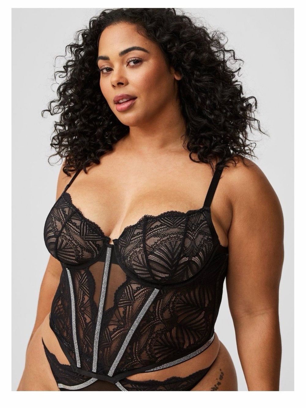 torrid Black Lace Sheer Bodysuit with Rhinestone Trim